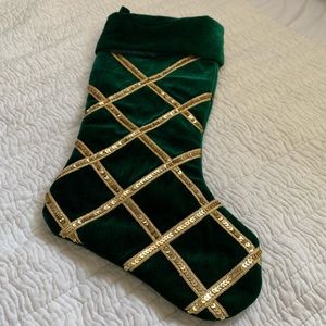 Christmas Stocking Dark Green Velvet Gold Sequin